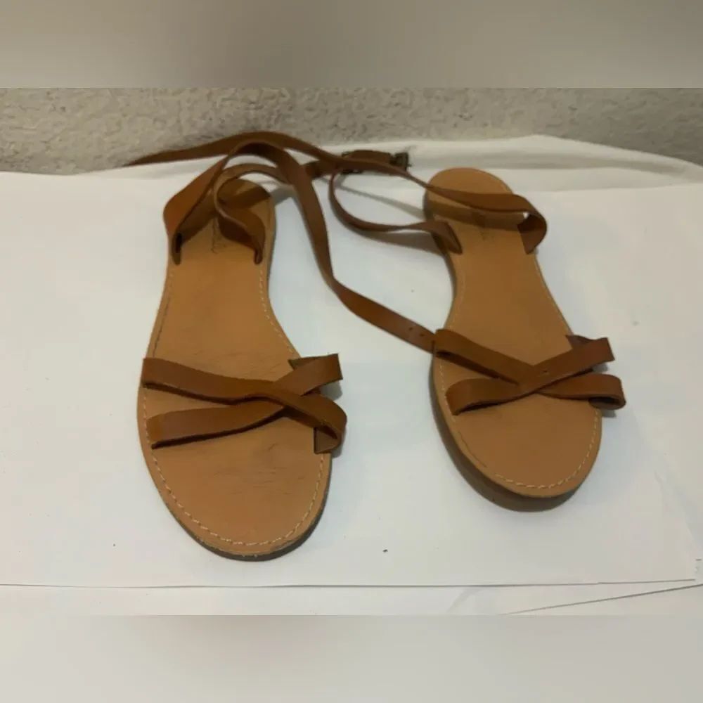 Madewell women’s The Boardwalk Ankle Strappy Flat Brown Leather sandals Sz 9.5